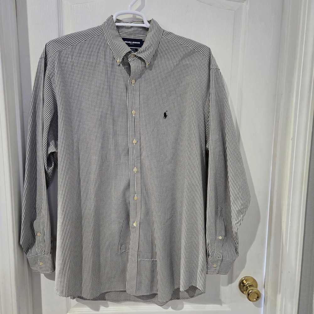 Ralph Lauren Golf VTG Shirt Mens XL Black White Check Tilden Cotton L/S Classic
